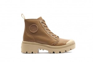Palladium Pallabase Leather Stövlar Dam Bruna | JMAUFBX-95