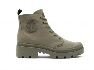Palladium Pallabase Twill Stövlar Dam Gröna | KQZETSA-12